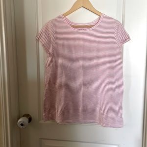 Pink and white stripe maternity tee